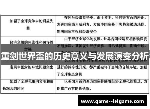 重剑世界盃的历史意义与发展演变分析 重剑世界盃的历史意义与发展演变分析